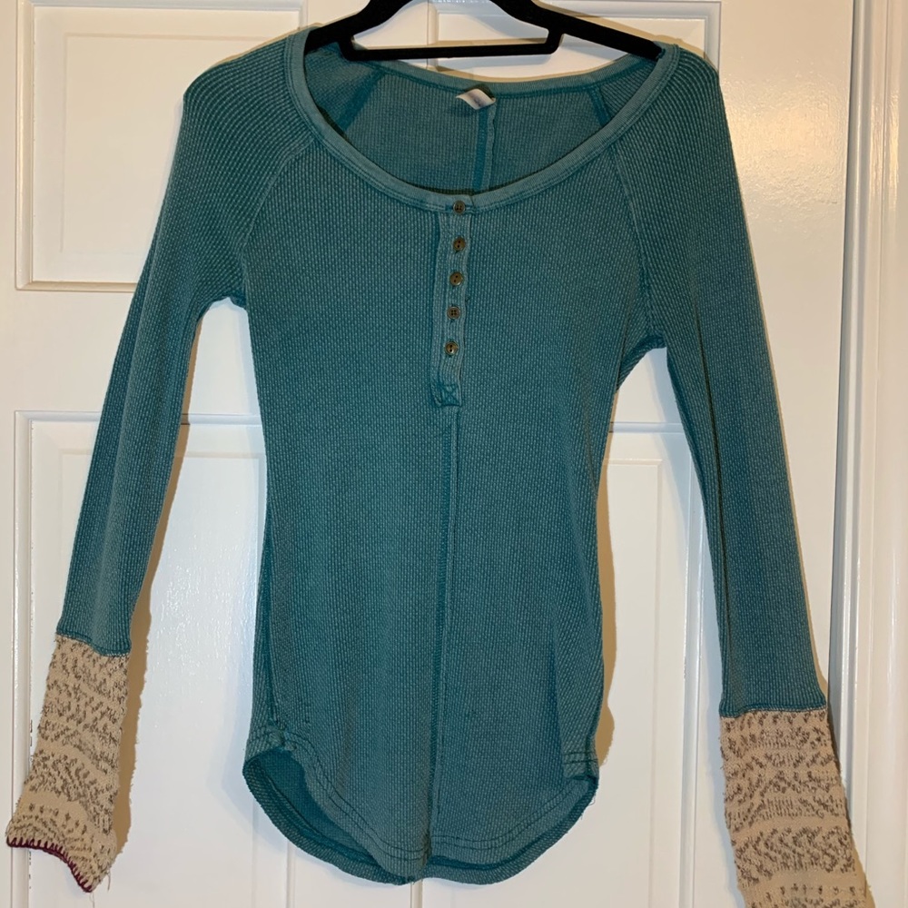 Free People Long Sleeve Waffle Print Top